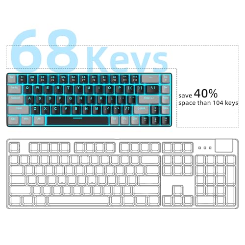 MageGee Portable 60  Mechanical Gaming Keyboard  MK Box LED Backlit Compact 68 Keys Mini Wired Office Keyboard with Red Switch for Windows Laptop PC Mac   Black/Grey
