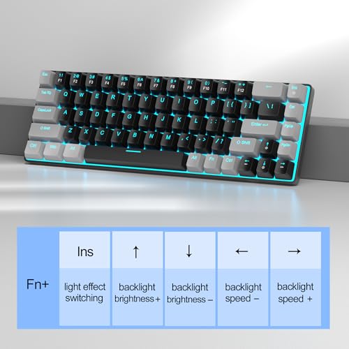 MageGee Portable 60  Mechanical Gaming Keyboard  MK Box LED Backlit Compact 68 Keys Mini Wired Office Keyboard with Red Switch for Windows Laptop PC Mac   Black/Grey