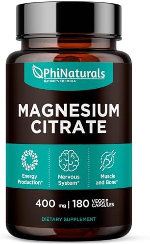 Magnesium Citrate Powder Capsules 400mg   180 Count Veg Caps   PhiNaturals Supplements   Nervous System Support and Enzyme Function