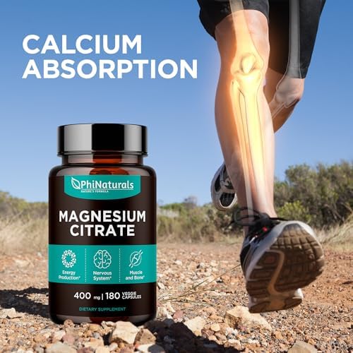 Magnesium Citrate Powder Capsules 400mg   180 Count Veg Caps   PhiNaturals Supplements   Nervous System Support and Enzyme Function