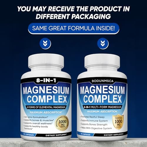 Magnesium Complex 1000mg  8 in 1 Magnesium Supplement Capsules with Glycinate  Citrate  Malate & Taurate  Supports Muscle  Bone  Energy & Daily Wellness  for Women & Men  180 Capsules