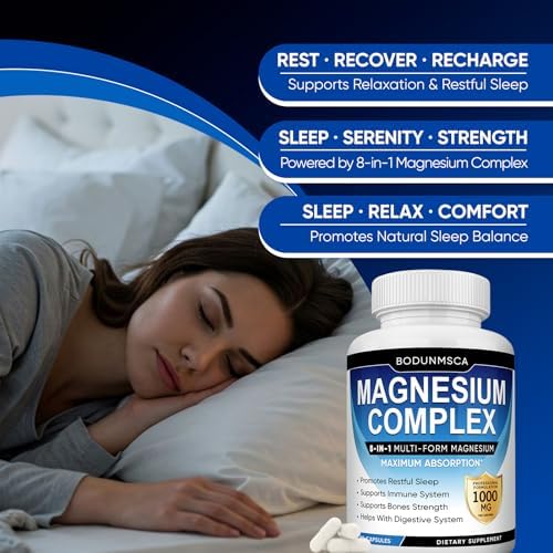 Magnesium Complex 1000mg  8 in 1 Magnesium Supplement Capsules with Glycinate  Citrate  Malate & Taurate  Supports Muscle  Bone  Energy & Daily Wellness  for Women & Men  180 Capsules