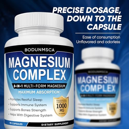 Magnesium Complex 1000mg  8 in 1 Magnesium Supplement Capsules with Glycinate  Citrate  Malate & Taurate  Supports Muscle  Bone  Energy & Daily Wellness  for Women & Men  180 Capsules