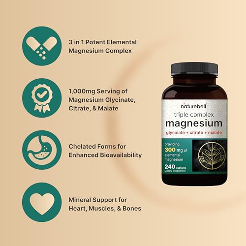 Magnesium Complex 1 000mg  240 Capsules   Triple Magnesium Complex with Glycinate  Citrate  Malate   Chelated & Purified   Bone  Heart & Muscle Support   Non GMO
