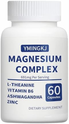 Magnesium Complex Supplement 60 Capsules with Glycinate L Theanine Ashwagandha & Zinc  Vegan   30 Servings