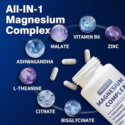 Magnesium Complex Supplement 60 Capsules with Glycinate L Theanine Ashwagandha & Zinc  Vegan   30 Servings