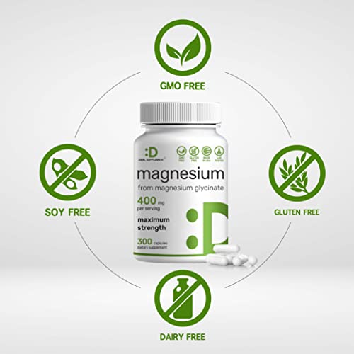 Glicinato de magnesio 400 mg, 300 cápsulas | 100% quelado para una fácil absorción | Suplemento mineral esencial para la salud muscular, el sueño y el corazón
