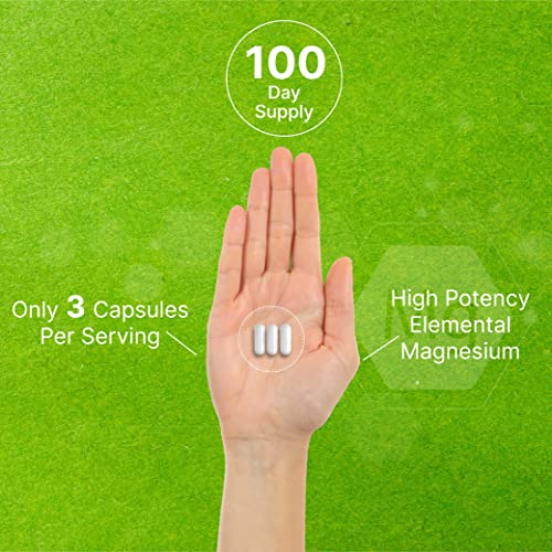Glicinato de magnesio 400 mg, 300 cápsulas | 100% quelado para una fácil absorción | Suplemento mineral esencial para la salud muscular, el sueño y el corazón