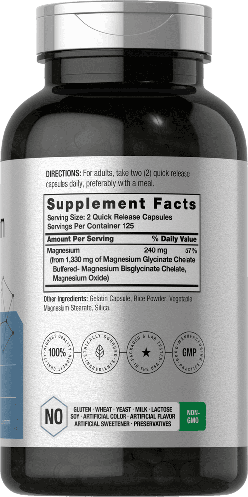 Magnesium Glycinate 1330mg   250 Capsules   Buffered and Chelated   by Horbaach