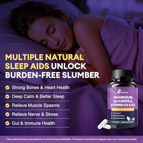 Magnesium Glycinate 600mg Vitamin D3 K2 Supplement with Vitamin C  Zinc  & Aloe Vera   Bone Support  Energy & Mood Manage & Sleep Health for Men & Women  Non GMO  Vegan  120 Capsules