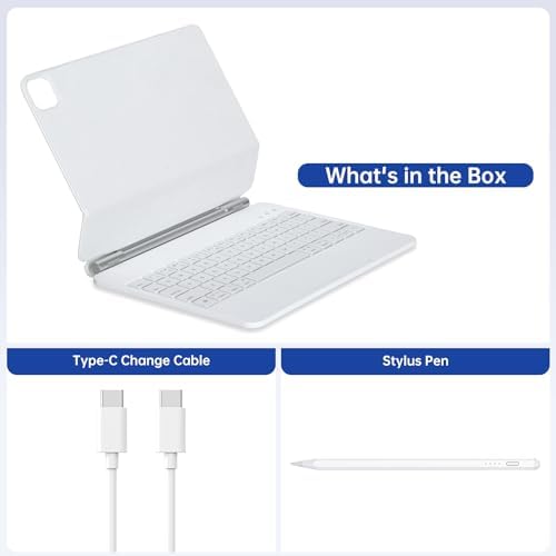 Magnetic Keyboard Case with Stylus Pen for iPad Air 11 inch  iPad Pro 11  Multi Touch Trackpad  Compatible with M3 2025  M2 2024  10 9 inch Air 4th/5th Gen  White
