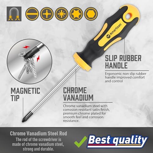 Magnetic Screwdrivers Set with Case  Amartisan 43 piece Includs Slotted  Phillips  Hex  Pozidriv Torx and Precision Screwdriver Set  Magnetizer Demagnetizer Tools  Tools for Men