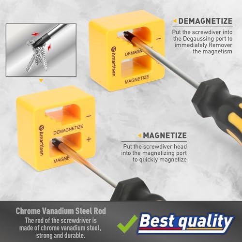 Magnetic Screwdrivers Set with Case  Amartisan 43 piece Includs Slotted  Phillips  Hex  Pozidriv Torx and Precision Screwdriver Set  Magnetizer Demagnetizer Tools  Tools for Men