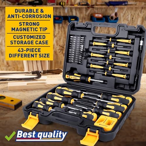 Magnetic Screwdrivers Set with Case  Amartisan 43 piece Includs Slotted  Phillips  Hex  Pozidriv Torx and Precision Screwdriver Set  Magnetizer Demagnetizer Tools  Tools for Men