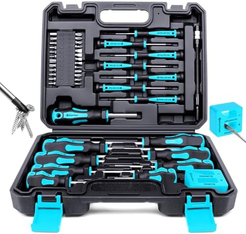 Magnetic Screwdrivers Set with Case  Amartisan 43 piece Includs Slotted  Phillips  Hex  Pozidriv Torx and Precision Screwdriver Set  Magnetizer Demagnetizer Tools  Tools for Men