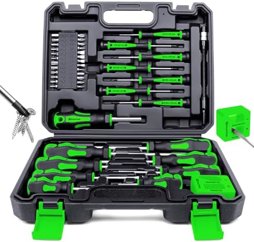 Magnetic Screwdrivers Set with Case  Amartisan 43 piece Includs Slotted  Phillips  Hex  Pozidriv Torx and Precision Screwdriver Set  Magnetizer Demagnetizer Tools  Tools for Men