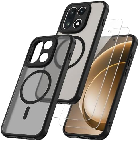 Magnetic for OnePlus 15 Case with 2   Tempered Glass Screen Protector Matte Translucent Shockproof Protective Bumper Phone Cover  Black 