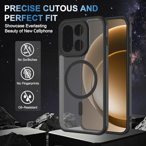 Magnetic for OnePlus 15 Case with 2   Tempered Glass Screen Protector Matte Translucent Shockproof Protective Bumper Phone Cover  Black 