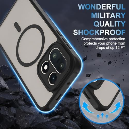 Magnetic for OnePlus 15 Case with 2   Tempered Glass Screen Protector Matte Translucent Shockproof Protective Bumper Phone Cover  Black 