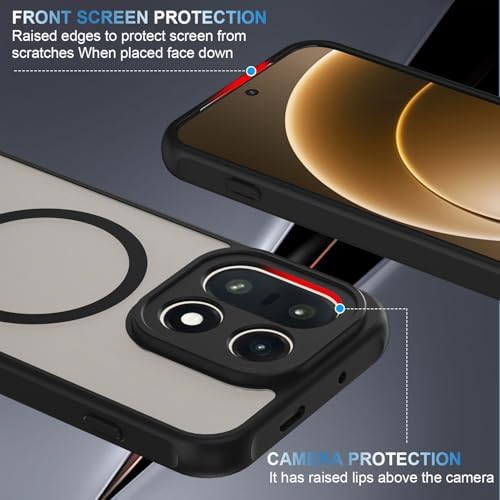 Magnetic for OnePlus 15 Case with 2   Tempered Glass Screen Protector Matte Translucent Shockproof Protective Bumper Phone Cover  Black 