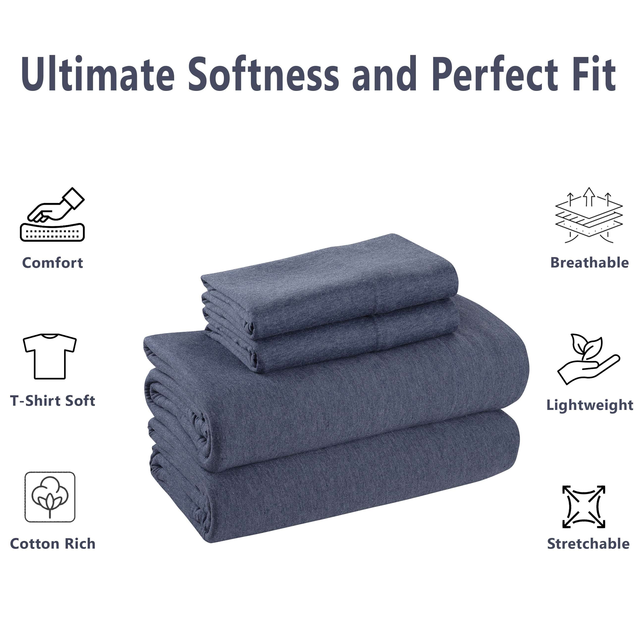 Mainstays Cotton Rich Extra Soft Jersey Bed Sheet Set  Full  Blue Cove  4 Pieces