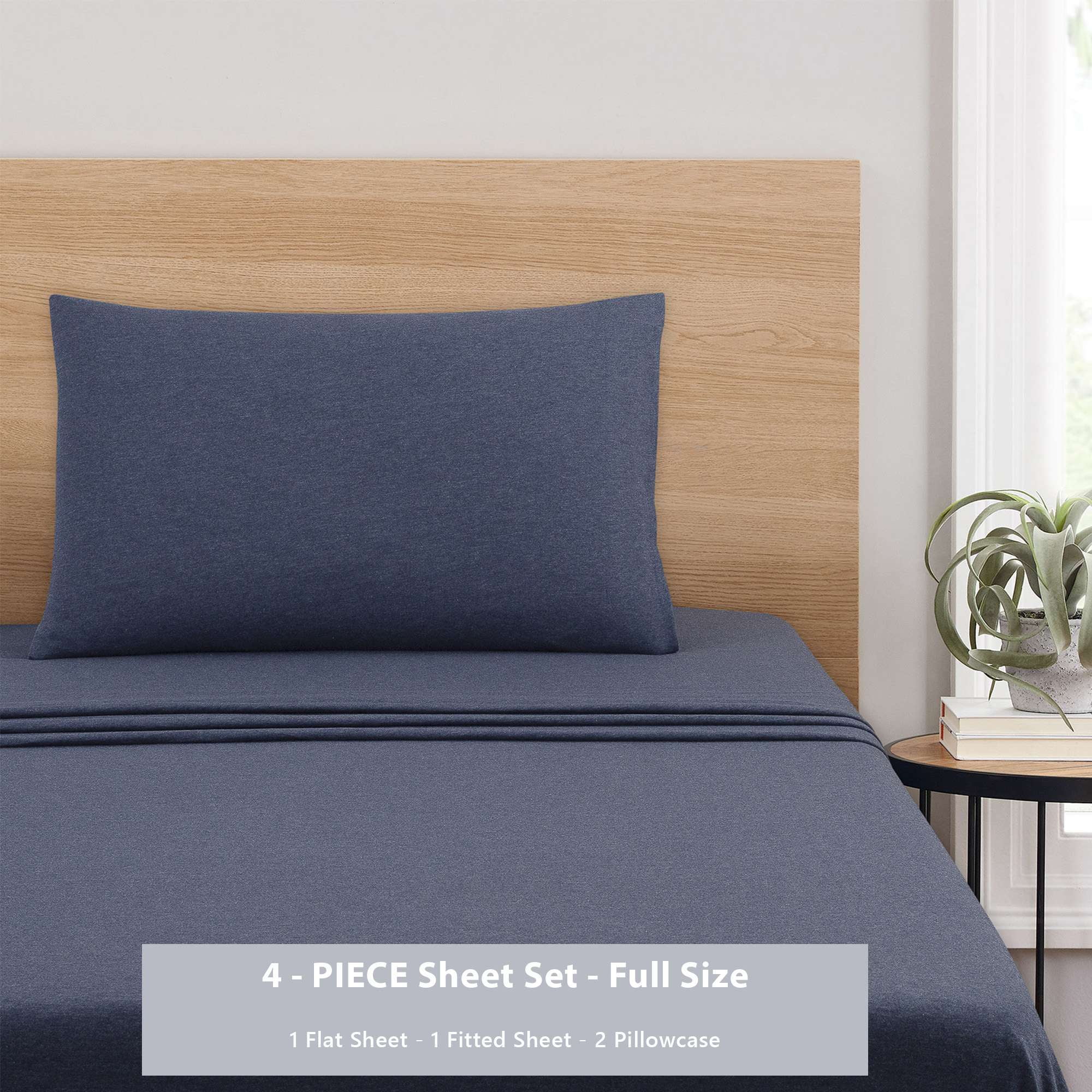 Mainstays Cotton Rich Extra Soft Jersey Bed Sheet Set  Full  Blue Cove  4 Pieces