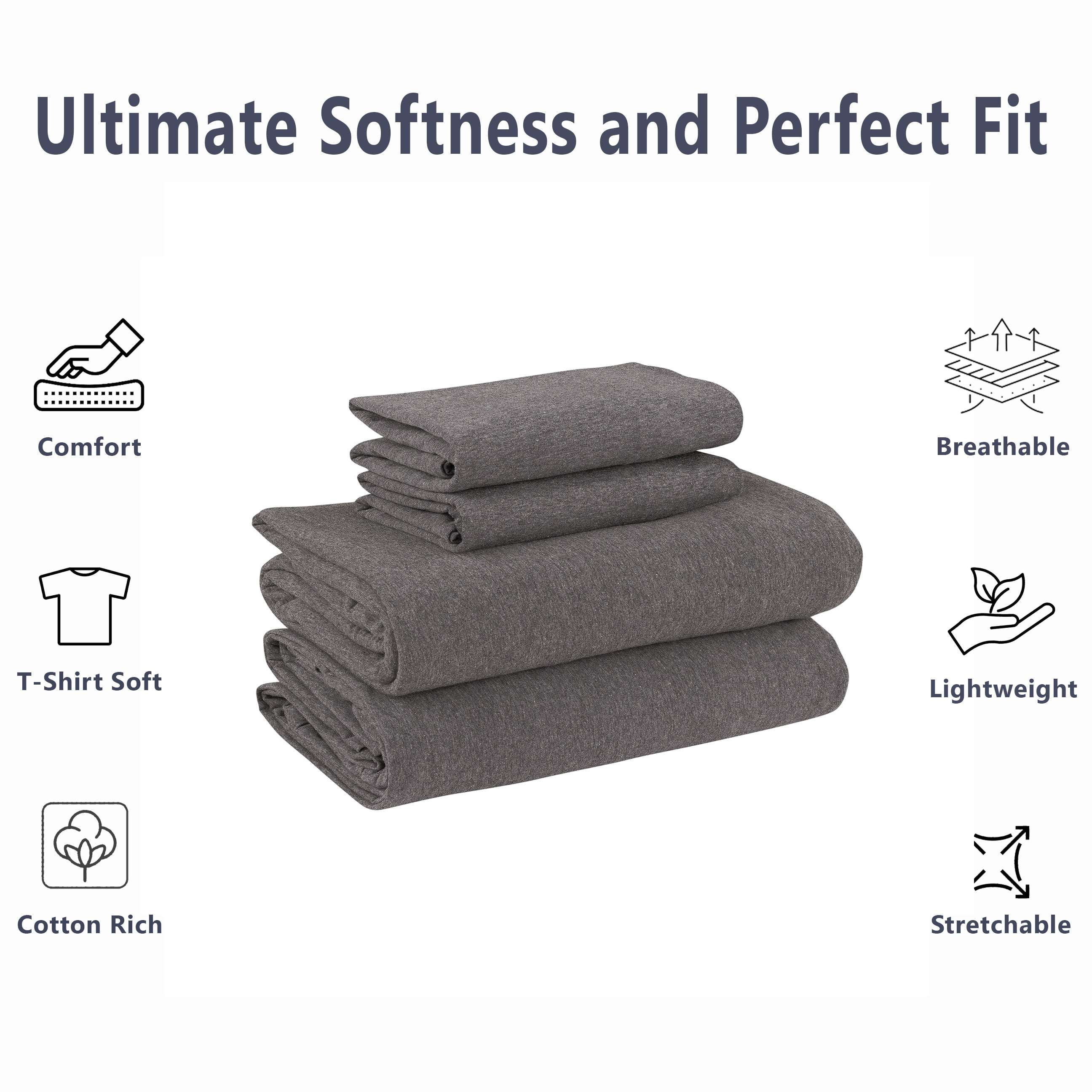 Mainstays Cotton Rich Extra Soft Jersey Bed Sheet Set  Full  Charcoal  4 Pieces