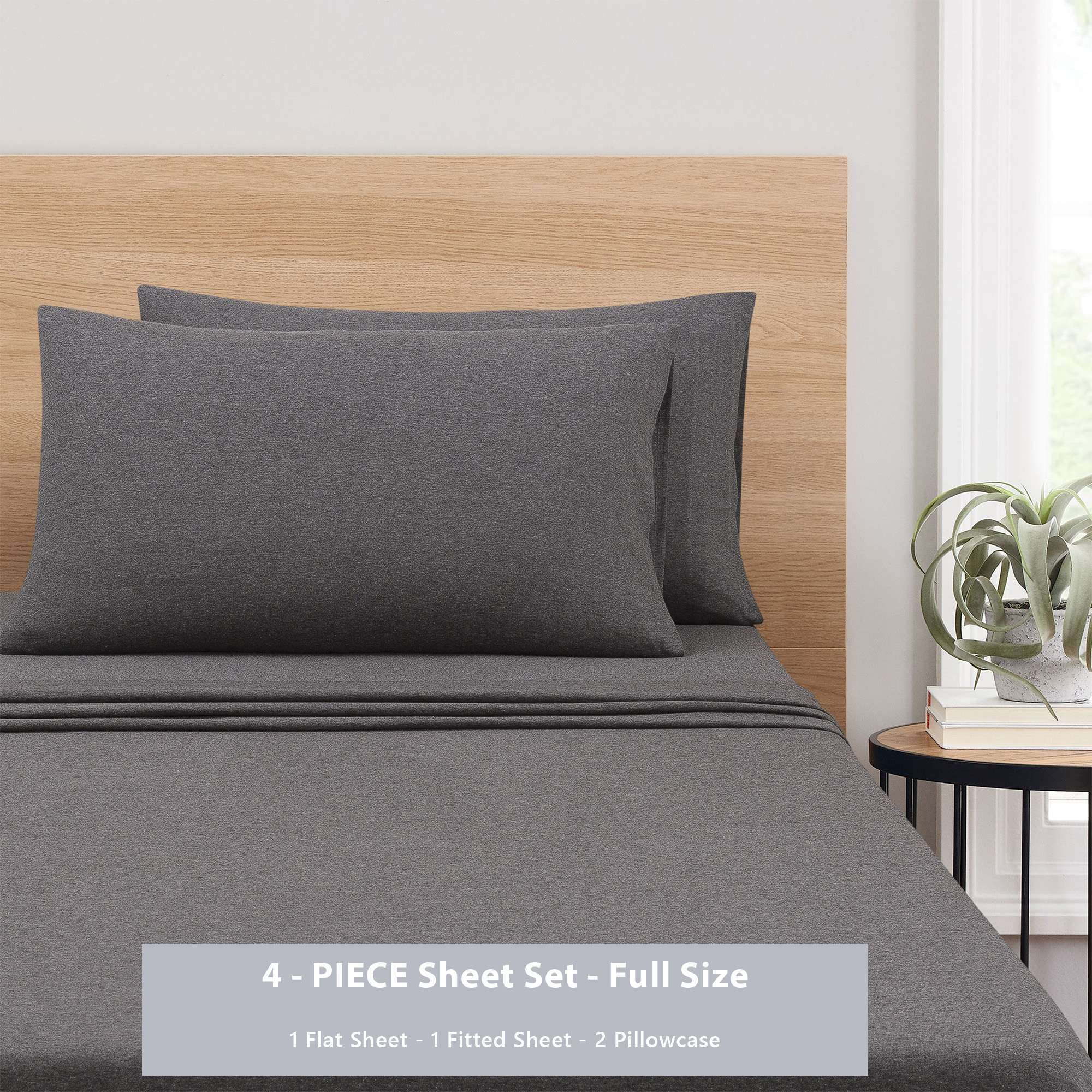 Mainstays Cotton Rich Extra Soft Jersey Bed Sheet Set  Full  Charcoal  4 Pieces