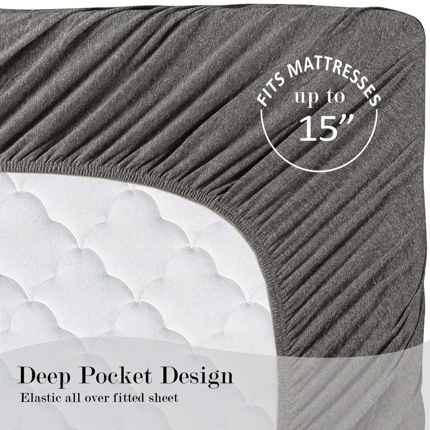Mainstays Cotton Rich Extra Soft Jersey Bed Sheet Set  Full  Charcoal  4 Pieces