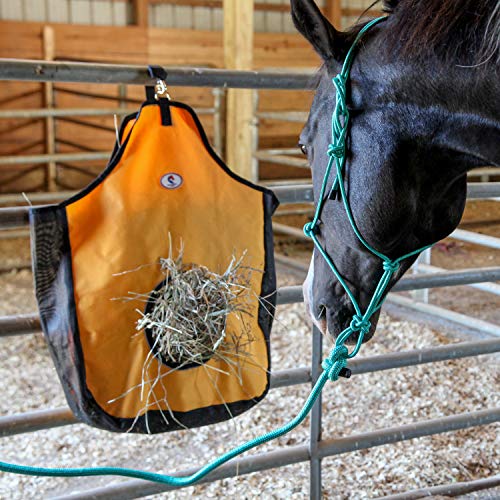 Majestic Ally 1200 D - Bolsa de alimentación de heno para caballos, ovejas con ribete reflectante, reduce los residuos, viene con red de heno de 36 pulgadas. (verde cazador)