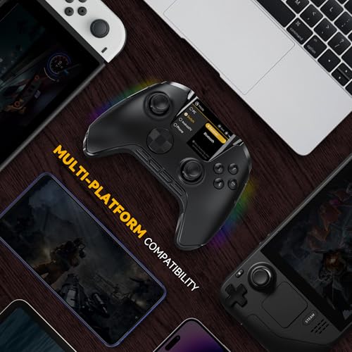 ManbaOne Interactive Screen Wireless Gaming Controller for PC/Switch/Switch 2/iOS/Android Hall Effect Stick & Trigger RGB Lighting Remappable Buttons 1800mAh with Charging Dock  Black