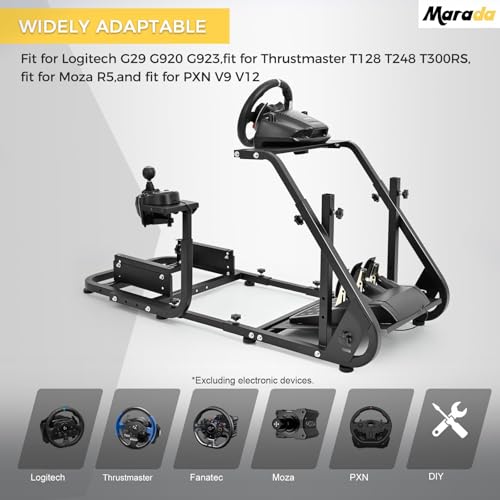 Marada Reinforced Stabilizing Racing Steering Wheel Cockpit Compatible with Fanatec  PXN  Thrustmaster  Logitech Device Adjustable Driving Simulator TV Stand Wheel & Pedal & Handbrake Not Included