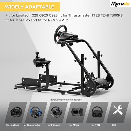 Marada Reinforced Stabilizing Racing Steering Wheel Cockpit Fit for Fanatec  for PXN  for Thrustmaster  for Logitech Device Adjustable Driving Simulator Stand  Wheel Pedal Handbrake Not Included