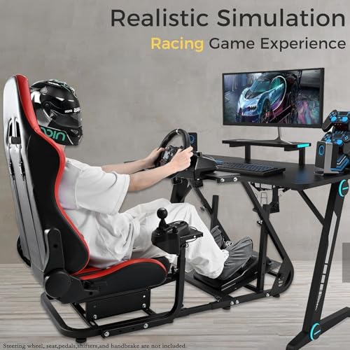Marada Reinforced Stabilizing Racing Steering Wheel Cockpit Fit for Fanatec  for PXN  for Thrustmaster  for Logitech Device Adjustable Driving Simulator Stand  Wheel Pedal Handbrake Not Included