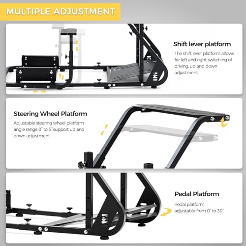 Marada Reinforced Stabilizing Racing Steering Wheel Cockpit Fit for Fanatec  for PXN  for Thrustmaster  for Logitech Device Adjustable Driving Simulator Stand  Wheel Pedal Handbrake Not Included