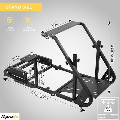 Marada Reinforced Stabilizing Racing Steering Wheel Cockpit Fit for Fanatec  for PXN  for Thrustmaster  for Logitech Device Adjustable Driving Simulator Stand  Wheel Pedal Handbrake Not Included