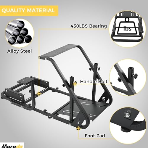 Marada Reinforced Stabilizing Racing Steering Wheel Cockpit Fit for Fanatec  for PXN  for Thrustmaster  for Logitech Device Adjustable Driving Simulator Stand  Wheel Pedal Handbrake Not Included