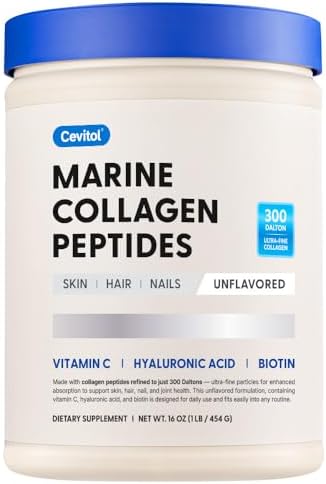 Marine Collagen Peptides   Hydrolyzed Ultra fine Collagen Powder for Women & Men  Hyaluronic Acid  Biotin  Vitamin C  for Skin  Hair  Nails  Joints  Non GMO  Unflavored  Easily Dissolved  16oz