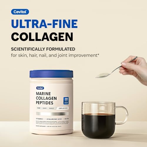 Marine Collagen Peptides   Hydrolyzed Ultra fine Collagen Powder for Women & Men  Hyaluronic Acid  Biotin  Vitamin C  for Skin  Hair  Nails  Joints  Non GMO  Unflavored  Easily Dissolved  16oz
