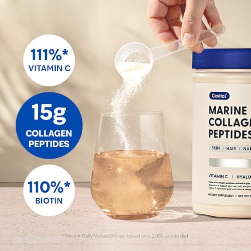 Marine Collagen Peptides   Hydrolyzed Ultra fine Collagen Powder for Women & Men  Hyaluronic Acid  Biotin  Vitamin C  for Skin  Hair  Nails  Joints  Non GMO  Unflavored  Easily Dissolved  16oz