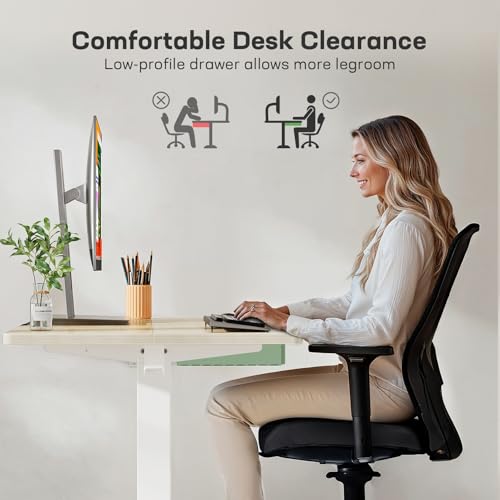Marsail 48x24 Electric Standing Desk with Drawer  Computer Desk  Sit Stand Office Table with Storage & Hooks & Cable Management  Ergonomic Height Adjustable Table for Home Office  Maple