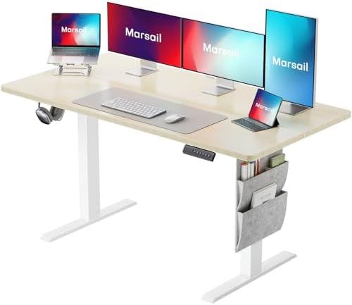 Marsail 55x24 Electric Standing Desk   Adjustable Height Computer Desk with Memory Presets  Storage Bag & Cable Management for Home Office & Gaming Workstations