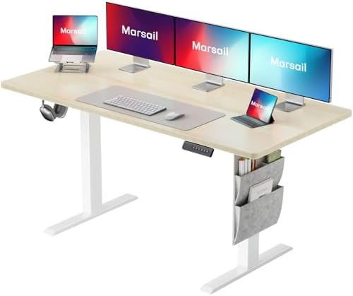 Marsail 55x24 Electric Standing Desk   Adjustable Height Computer Desk with Memory Presets  Storage Bag & Cable Management for Home Office & Gaming Workstations