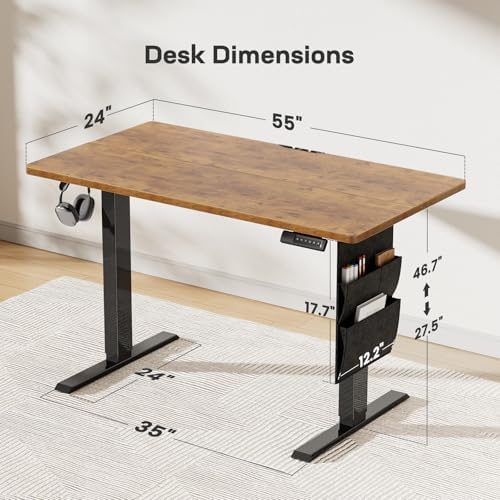 Marsail 55x24 Electric Standing Desk   Adjustable Height Computer Desk with Memory Presets  Storage Bag & Cable Management for Home Office & Gaming Workstations