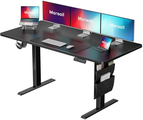Marsail 55x24 Electric Standing Desk   Adjustable Height Computer Desk with Memory Presets  Storage Bag & Cable Management for Home Office & Gaming Workstations