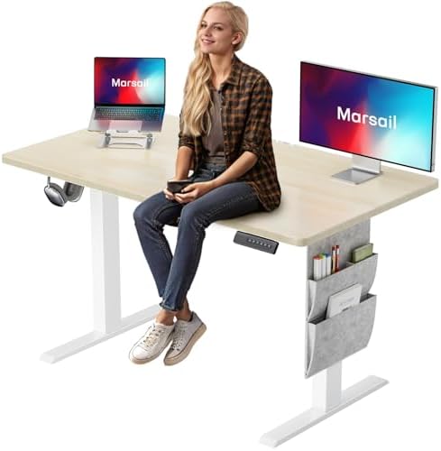 Marsail 55x24 Electric Standing Desk   Adjustable Height Computer Desk with Memory Presets  Storage Bag & Cable Management for Home Office & Gaming Workstations