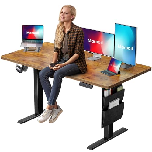 Marsail Electric Adjustable Height Standing Desk with Storage Bag  55   24 Sit Stand Up Deskfor Home Office Computer Gaming Workstation  4 Memory Height Settings Cable Manager  and Headphone Hook