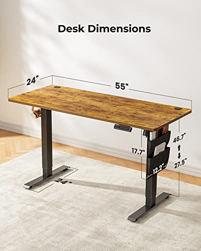 Marsail Electric Adjustable Height Standing Desk with Storage Bag  55   24 Sit Stand Up Deskfor Home Office Computer Gaming Workstation  4 Memory Height Settings Cable Manager  and Headphone Hook