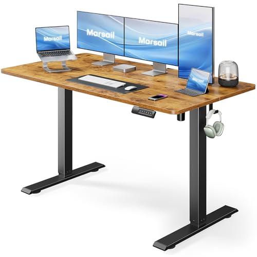 Marsail Electric Standing Desk  Adjustable Height Stand up Home Office Desk Large 55x24 Inch Sit Stand Computer Desk  with 4 Memory Presets  Headphone Hook Cable Organizer  Rustic Brown