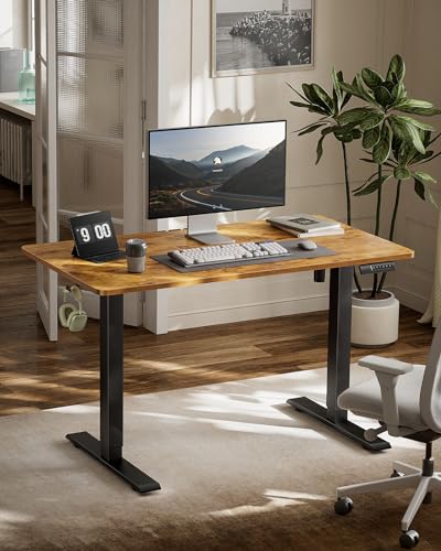 Marsail Electric Standing Desk  Adjustable Height Stand up Home Office Desk Large 55x24 Inch Sit Stand Computer Desk  with 4 Memory Presets  Headphone Hook Cable Organizer  Rustic Brown